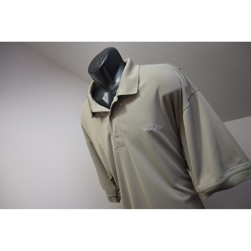 Columbia PFG Vented Polo Shirt Mens XL Khaki Omni-Shade Short Sleeve Excellent